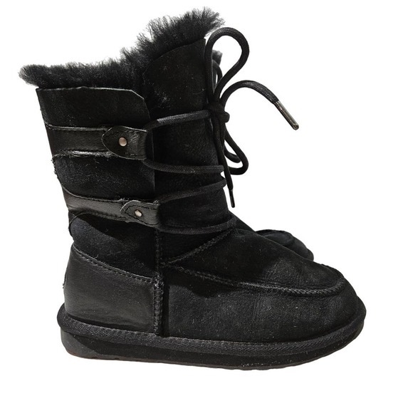 EMU Australia Shearling Boots Lace Up Soft Suede Leather Women's 6 Black - Picture 1 of 10